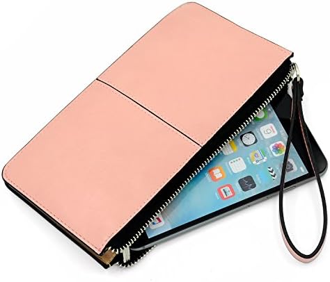 Glamdaisy Women's Leather Wallet Zipper Clutch Wallets with Wrist Strap for iphone 6s Plus, Samsung S7 (Pink)