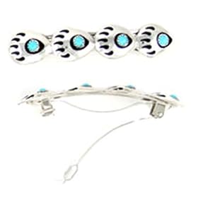 Buy Navajo Handcrafted Sterling Silver Turquoise Barrette. Choice of Bear Paw or Traditional Dsign by Roger Enterprises