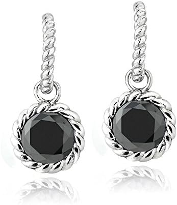 925 Silver Black Swavorski Elements Round Twist Half Hoop Dangle Earrings