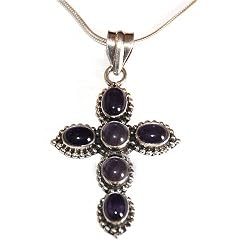Womens Pendant with Chain Sterling Silver Amethyst Jewelry 2 inches