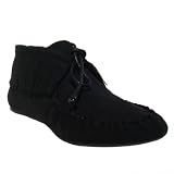 Womens Qupid Black Lace Up Fringe Moccasin Flat (Serina743)