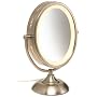 Jerdon First Class HL955N 8" x 10" 5X, Oval Table Top Lighted Mirror, Nickel Finish