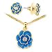 Gold White Metal with Clear Swarovski Crystal Set, Weight: 12.60gm - Light Blue Flower