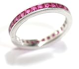 Square Intense Pink Ruby Shape Channel Set Full Circle Anniversary Band with Fine Millgrain Edge (T.w 2.45), 6.75