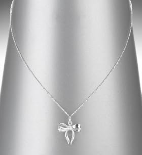 Sterling Silver Ribbon Bow Pendant Necklace