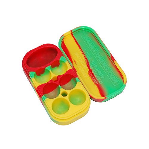 1 Rasta Yellow Green and Red Danktainers Extra Large 7 Compartment Medical Grade Silicone Jars