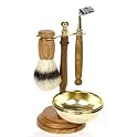 WOOD & BRASS 4 PC SHAVE SET