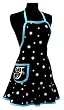 Black & White Polka Dot Monogram Apron with Glacier Blue Trim - F