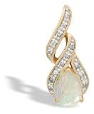 14K Yellow Gold Genuine Pear Opal and Diamond Flame Pendant