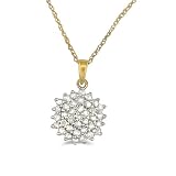 9ct Yellow Gold Ladies 1 Carat Of Diamond Cluster Pendant On An 18 Prince Of Wales Chain