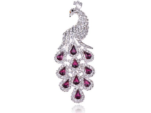 Gorgeous Amethyst Crystal Rhinestone Peacock Bird Fashion Jewelry Pin Brooch