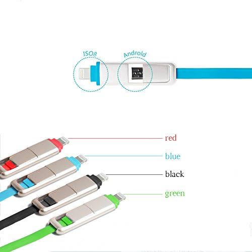 LROO(TM) - Charging Cable for iPhone 5, 5s, 5c, iPhone 6, 6 Plus & Micro USB Sync Data Charger Flat Noodle Cord for Samsung / HTC / LG / Nexus / Motorola, supports wide variety Smartphones, Tablets and other electronic devices - 2 In 1 (Gold/Red)