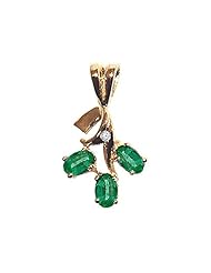 Tommaso Design (tm) Oval 5x3mm Genuine Emerald and Diamond Pendant