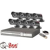 Q-See 8 Channel H.264 Real-Time Network Security DVR Monitor Via PC or iPhone & 8 CMOS Weatherproof Day/Night Cameras & Pre-installed 500GB Hard Drive