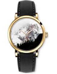 SPRAWL Aanalog Fashion Series Gold Ladies Watches of Genuine Black Leather Strap,Unique Wrist Watch for Women Girls Designed with Snow covered Mountain
