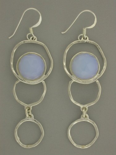 Silver Jewelry, Earring SET with TWO 12mm Round Faceed Synthetic Opalite. Open Circles Drop Earring. Hand Made and Designed in Israel by Bili Silver. 925 Sterling Silver. Great Gift for Wedding, Bat Miztva, Mother's Day, Bridesmaid, Anniversary, Valentine, and all Occasions. Gift Box Included.