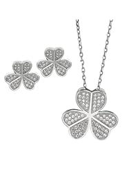 BRI Jewelry Sterling Silver Flower Shape With Clear Micropave Cubic Zirconia Set - Pendant - Earring