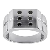 10k White Gold Men's Black Diamond Lucky #6 Dice Ring (1/4 cttw)
