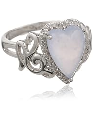 Sterling Silver Filigree Blue-Chalcedony Diamond Ring (0.06 cttw, I-J Color, I2-I3 Clarity), Size 7