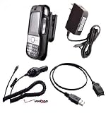 Palm Centro 690 685 Smartphone Kit. Padded Lambskin Leather Skin Holster Case + Rapid OEM Wall/Travel Cahrger + OEM Verizon USB HotSync Data Cable + Verizon OEM Car Charger