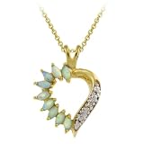 18k Gold Plated Sterling Silver Diamond-Accent and Marquise Created-Blue Opal Heart Pendant with Rolo Chain, 18