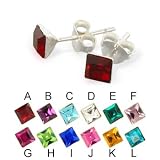 One pair of sterling silver big square birth stone ear studs