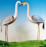 Large 35  All Metal Crane Heron Lawn Ornament Pair