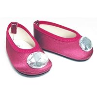 Doll Shoes in Deep Pink for 18' American Girl Dolls, Jeweled Berry Satin Ballet Flats