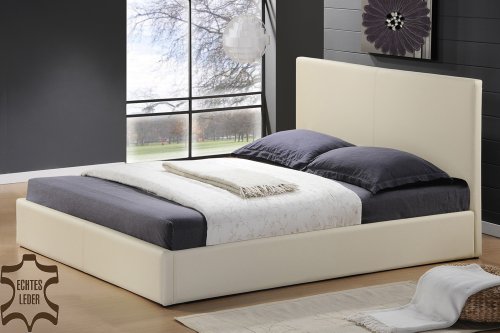 Echt Lederbett 180x200 cm Doppelbett +Lattenrost o. Matratze Holzbett Leder Bett in creme - Lederbetten Massivholzbetten Schlafzimmermöbel Betten 2010
