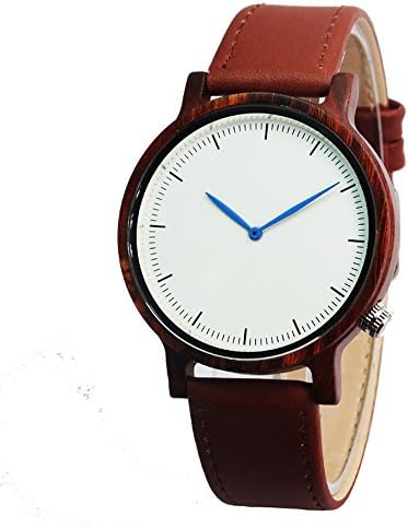 TACY Men Watch Quartz Wrist Watch Simple 2-hand Watch Red Sandalwood Watch with Genuine Leather Strap