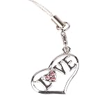 Hand Crafted Cellular Phone Charm - Love w/Diamond in Heart