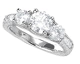 14K White Gold 1.20ctw. Three-Stone Diamond Ring with Sidestones - (I-J;I1-I2)