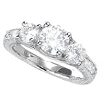 14K White Gold 1.50ctw. Three-Stone Diamond Ring with Sidestones - (I-J;I1-I2)
