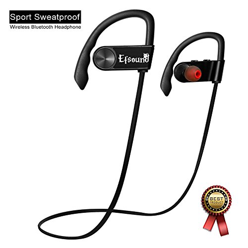 Wireless Headphones, Efsound Bluetooth 4.0 Sport Stereo In-Ear Noise Cancelling Sweatproof Headset with Mic for iPhone 5s 6s Plus Samsung Galaxy S6 S5 Cell Phones - Black