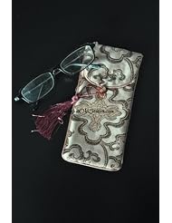 Beautiful Silk Brocade Eyeglass Sunglass Pouch Glasses Protect Bag - Silver with Pattern by Shanghai Old Street