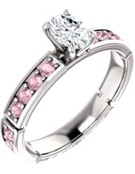 10K White Gold Oval Cut White and Pink Diamond Ring -- LIFETIME WARRANTY