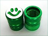 Smiley Face Valve Dust Caps Car/Bike/Cycle/BMX : Green x 2