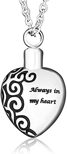 Sterling Silver Heart Cremation Urn Ashes Always In My Heart Pendant Keepsake Memorial