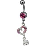 Pink Crystal Heart Envelope Pendant Gem Belly Button Ring Navel Piercing Bar Body Jewelry