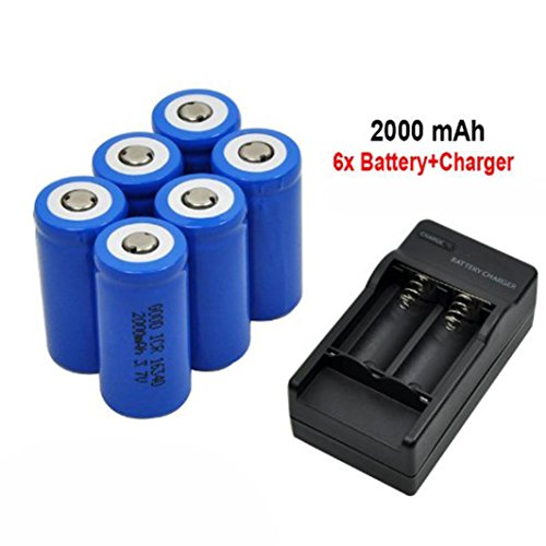 Flashlight,Baomabao 6x 2000mAh 16340 Rechargeable Li-ion Battery For LED Flashlight+CR123A Charger