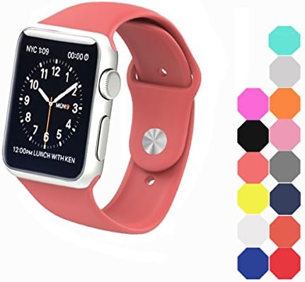 Apple watch band 42mm, XIYA Soft Silicone Replacement Sport style for Apple Watch Models,Included for 2 Lengths(coral,42mm)