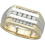14K Two Tone Gold 3 Rows Men's Diamond Ring