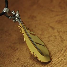Gold Bird Feather Pendant Necklace with Cz Diamonds Hard-hitting Fashion with Box J1171
