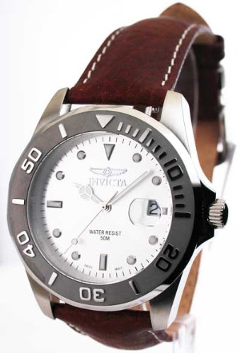 Mens Invicta Leather Rotating Bezel Date Watch 0005-BR02