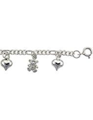 Sterling Silver Charm Bracelet w/ Hearts and Teddy Bears