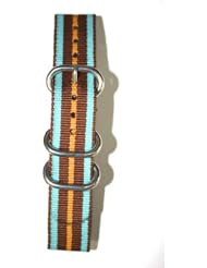 18mm Lt. Blue and Gold Military Style Strap with Two S/S Rings and S/S Heavy Buckle. Great to Attach to Any Timepiece.