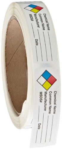 Roll Products 163-0004 Litho Removable Adhesive HMIG Label with 4 Color Imprint, Chemical Name (with blank), 2-1/2