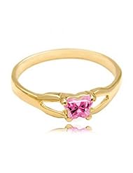 14k Yellow Gold ChildS October Pink Cubic Zirconia Birthstone Ring - Bfly