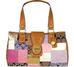 Coach Signature Patchwork Satchel Bag Purse Tote 13335 Pink Multi