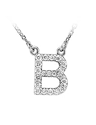 Diamond Initial Necklace in 14 Karat White Gold, Letter B